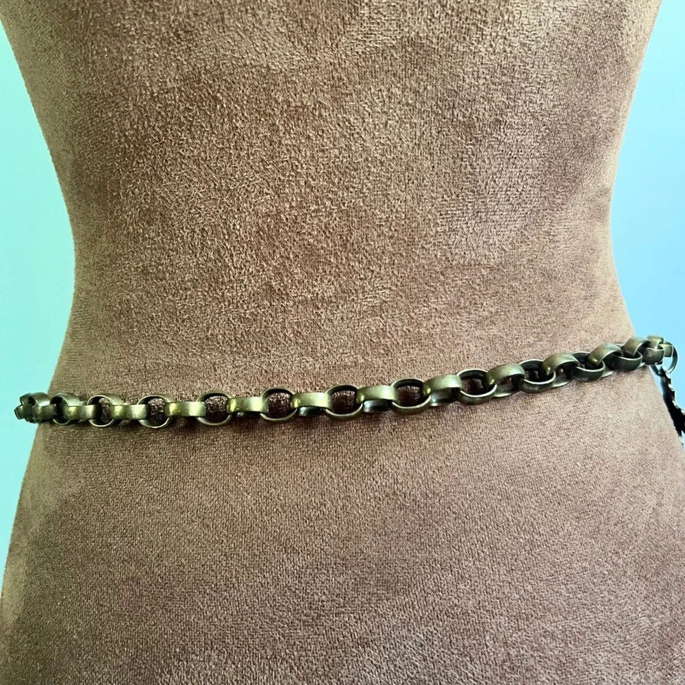 Studio In New York Brass Charm Chain Belt Made in Italy 40 Inch Whimsical Goth